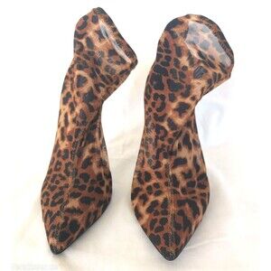 New Steve Madden Dalen Sz 8.5M Leopard Knit Fishnet Ankle 5" Stiletto High Heels